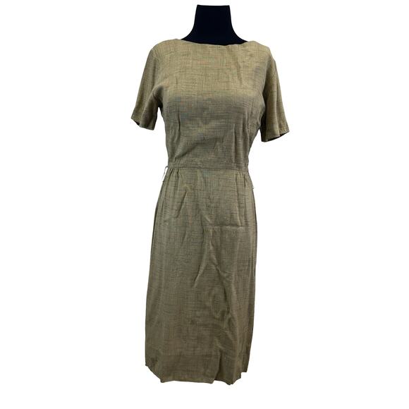 1970s Natural Linen Look Wiggle Dress – Small-Medium, Minimalist Retro Workwear - Picture 15 of 15